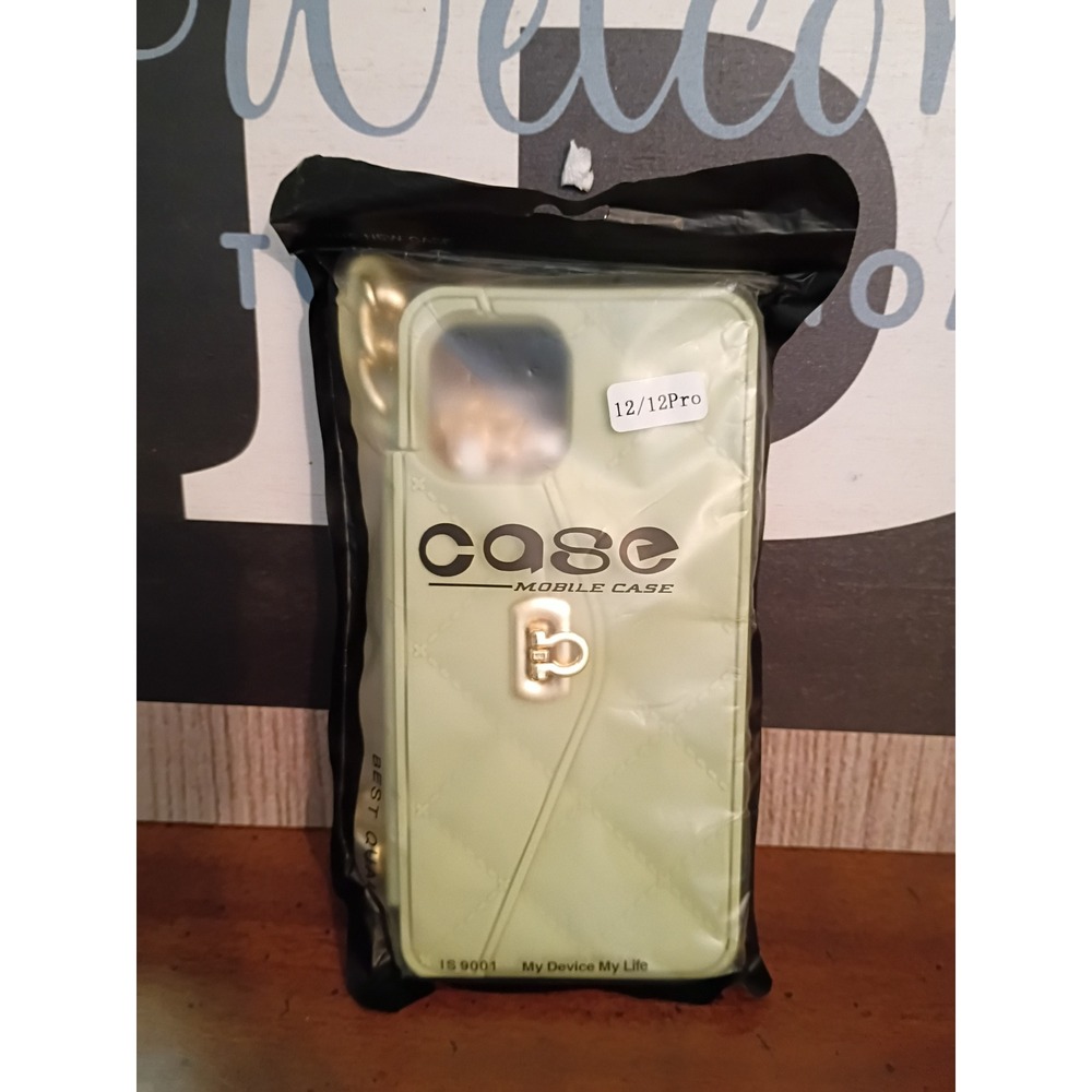 iPhone 12 12 Pro Case Quilted Mint Green Crossbody Chain Strap Hand Grip Cover
